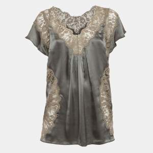 Pre Owned Dolce & Gabbana Green Lace Detail Blouse M