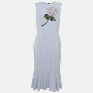 مملوكة مسبقًا Dolce & Gabbana Blue Crepe Hy­dran­gea Em­bel­li­shed Midi Dress L