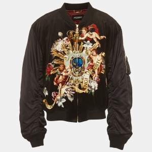 Pre Owned Dolce & Gabbana Black Floral Print Velvet Bomber Jacket XL