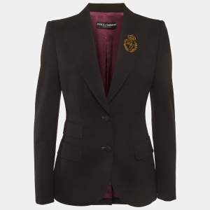 Pre Owned Dolce & Gabbana Black Wool Filigree Logo Embroidered Blazer M