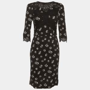 Pre Owned Dolce & Gabbana Black Floral Print Crepe Mini Dress M