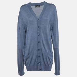 Pre Owned Dolce & Gabbana Blue Silk Knit Cardigan XL