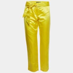 Pre Owned بنطلون دولتشي آند غابانا أصفر ساتان بحزام مقاس وسط