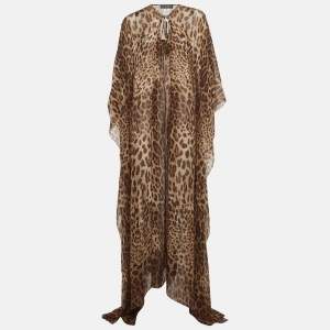 Pre Owned Dolce & Gabbana Brown Leopard Print Silk Kaftan Dress S