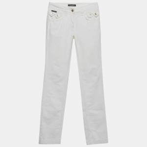 مملوكة مسبقًا بنطلون جينز مستقيم أبيض دنيم دولتشي أند غابانا مقاس صغير قياس الخصر ٢٧ بوصة