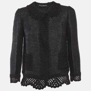Pre Owned Dolce & Gabbana Black Lace Trim Tweed Jacket S