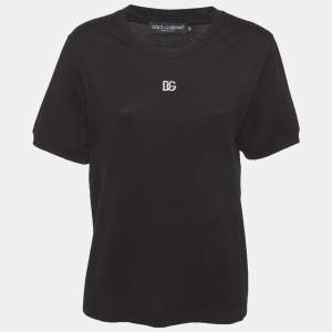 Pre Owned Dolce & Gabbana Black Cotton Knit Logo Detail T-Shirt XL