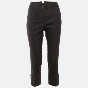 Pre Owned Dolce & Gabbana Charcoal Grey Wool Cropped Trousers S
