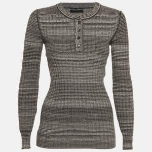 Pre Owned Dolce & Gabbana Grey Rib Knit Henley Neck Jumper S