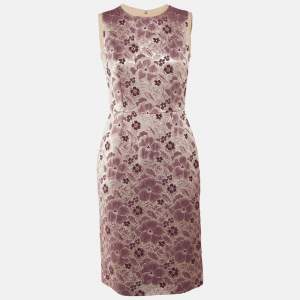 Pre Owned فستان دولتشي أند غابانا بدون أكمام بروكيد زهري متوسط الطول مقاس وسط