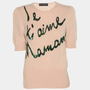 Pre Owned Dolce & Gabbana Beige Knit Cashmere Top S