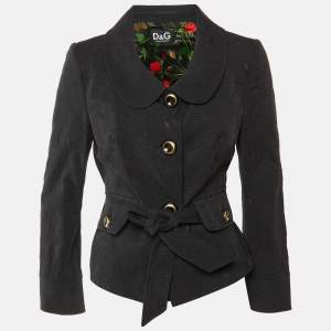 Pre Owned جاكيت دولتشي و غابانا قطن بنمط أسود مزين بحزام بأزرار أمامية مقاس متوسط - ميديوم