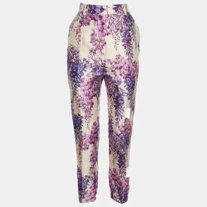 مملوكة مسبقًا Dolce & Gabbana Multicolour Wisteria Print Silk Blend High Rise Trousers S
