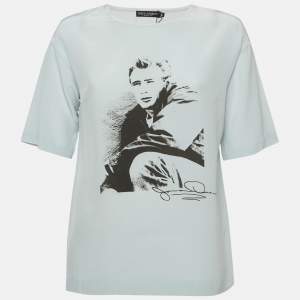 مملوكة مسبقًا قميص حرير مطبوع أبيض دولتشي أند غابانا x جيمس دين مقاس صغير (سمول)