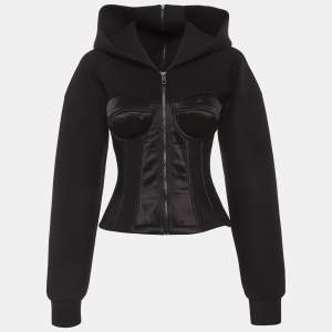 Pre Owned Dolce & Gabbana Black Neoprene Bustier Detail Hooded Jacket S