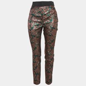 Pre Owned Dolce & Gabbana Green Metallic Brocade Cigarette Pants M