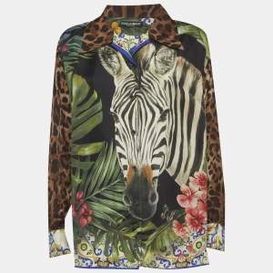 Pre Owned Dolce & Gabbana Multicolour Animal Print Silk Oversized Shirt M