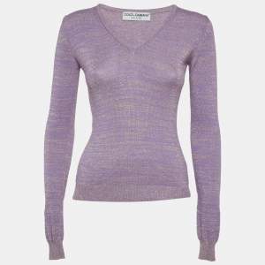 مملوكة مسبقًا Dolce & Gabbana Purple Lurex Knit V-Neck Sweater S