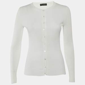 مملوكة مسبقًا كارديجان دولتشي آند غابانا محبوك باللون الأبيض مع أزرار في الأمام مقاس متوسط