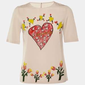 مملوكة مسبقًا Dolce & Gabbana Pink San valentino Printed Silk Top S