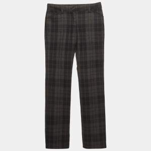 مملوكة مسبقًا Dolce & Gabbana Grey Tartan Flannel Trousers S