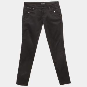 Pre Owned Dolce & Gabbana Black Cotton Skinny Trousers M