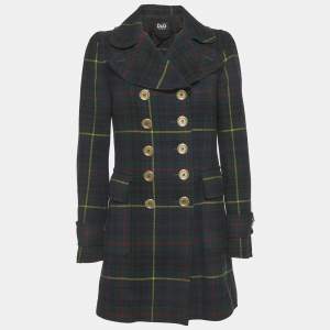 Pre Owned Dolce & Gabbana Green Check Wool Double Breasted Coat S