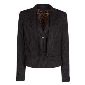 مملوكة مسبقًا جاكيت بليزر دولتشي أند غابانا صوف أسود مقلم طبقات M