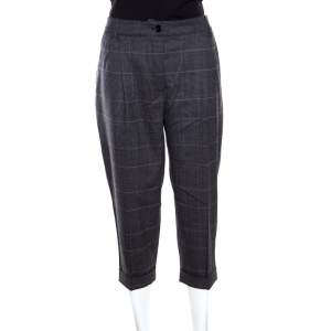 Pre Owned Dolce & Gabbana Grey Prince of Wales Checked Wool Cropped Trousers M