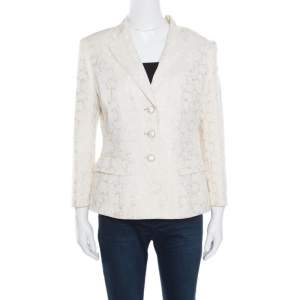 مملوكة مسبقًا جاكيت بليزر دولتشي آند غابانا جاكار كريمي مورد مزخرف بأزرار L