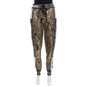Pre Owned Dolce & Gabbana Gold Floral Brocade Knit Trim Jogger Pants S