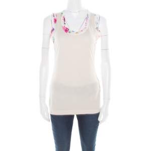 Pre Owned Dolce & Gabbana Beige Jersey Floral Printed Trim Tank Top S