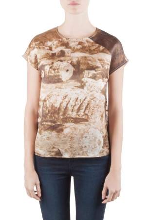 Pre Owned Dolce & Gabbana Sepia Brown Ruins Print Silk Boxy Blouse S