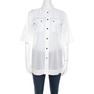 Pre Owned Dolce & Gabbana White Cotton Voile Metal Button Front Shirt M