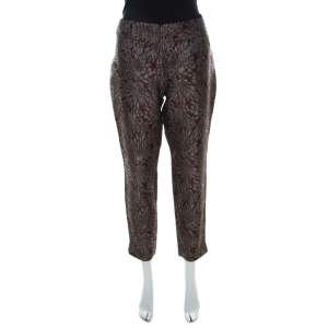 Pre Owned Dolce & Gabbana Burgundy Lurex Floral Silk Jacquard Cropped Pants M