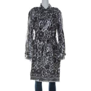 Dolce & Gabbana Grey Coated Silk Floral Lace Pattern Raincoat M 