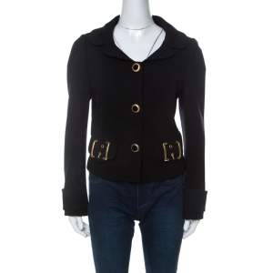 مملوكة مسبقًا جاكيت بليزر دي آند جي فينتدج واسع مزين أزرار قصير تريكو مرن أسود L