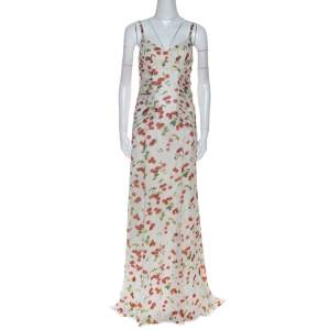 مملوكة مسبقًا Dolce and Gabanna White Cherry Print Ruched Detail Sleeveless Dress M