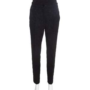 Pre Owned Dolce & Gabbana Black Embossed Jacquard Tapered Trousers M