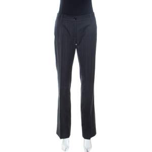 Pre Owned Dolce & Gabbana Charcoal Grey Pinstripe Stretch Cotton Trousers M