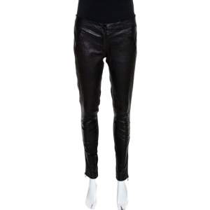 Pre Owned D&G Black Lamb Leather Paneled Skinny Trousers M