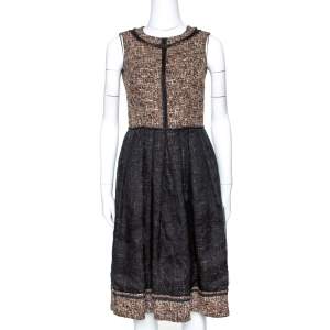D&G Black and Brown Tweed Silk Overlay Flared Dress XS