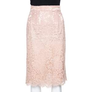 Pre Owned Dolce & Gabbana Naturel Lace Midi Skirt M