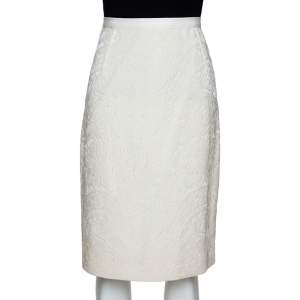 مملوكة مسبقًا تنورة مستقيمة دولتشي أند غابانا صوف جاكار كريمية مورد مقاس متوسط - ميديوم