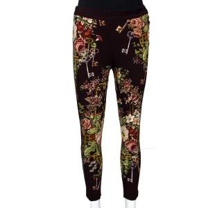 Pre Owned Dolce & Gabbana Brown Crepe Key Print Fitted Cropped Pants S 
