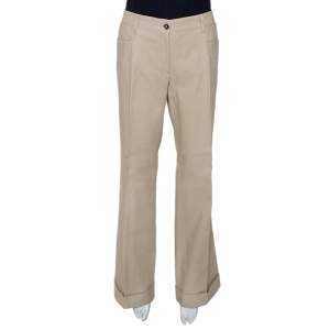 Pre Owned Dolce & Gabbana Beige Cotton Cuffed Hem Flared Pants L
