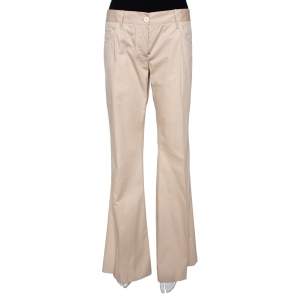 Pre Owned Dolce & Gabbana Beige Cotton Silk Flared Pants M