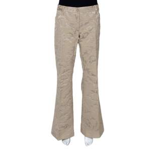 Pre Owned Dolce & Gabbana Beige Cotton Jacquard Flared Pants L