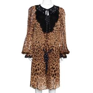 مملوكة مسبقًا Dolce & Gabbana Brown Leopard Print Cotton Kaftan Dress L