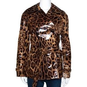 Dolce & Gabbana Brown Leopard Print Belted Trench Coat S